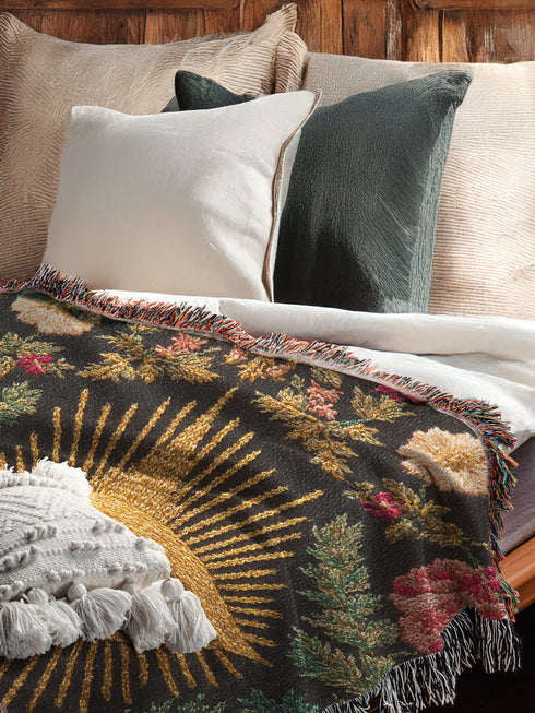 Drape your sanctuary in arcane elegance with our All-Seeing Eye woven cotton blanket. A talismanic piece of gothic botanical decor, this tapestry throw is a testament to woven sorcery, designed for the modern mystic and the discerning scholar of the esoteric.
Behold the celestial gaze of the All-Seeing Eye, rendered in radiant gold and rich earth tones, a timeless symbol of wisdom, intuition, and divine protection. This is not a printed image, but an intricate tapestry jacquard-woven from 100% cotton